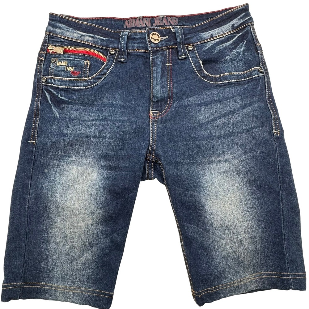 EMPORIO ARMANI Womens 8 29 Blue Jean Denim Shorts High Waist Logo Designer Italy